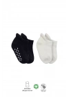 Bistyle 2Li Altı Havlu Sneakers Kaymaz Çorap 20501 Siyah Ekru