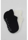 Bistyle 2Li Sneakers Kaymaz Basic Penye Çorap BS20103 Siyah Ekru