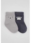 Bistyle Bear Penye Soket Çorap 2Li BS10116 Gri