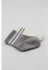 Bistyle Çemberli Kaymaz Soket Çorap 2Li BS10125 Gri Ekru