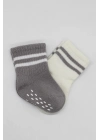 Bistyle Çemberli Kaymaz Soket Çorap 2Li BS10125 Gri Ekru