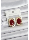 Bordo Renk Kare Model Vintage Kadın Küpe