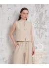 Broşlu yelek pantolon takım bej s255821