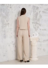 Broşlu yelek pantolon takım bej s255821