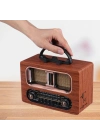 ®  Büyük Boy Retro, Nostaljik, Ahşap Tasarım Bluetooth Hoparlörlü, Şarjlı, Taşınabilir FM/AM Destekli Radyo NS-6635