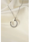 ® Çelik Silver Renk Zirkon Taşlı Çivi Model Kadın Kolye