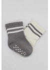 ®   Çemberli Kaymaz Soket Çorap 2Li BS10125 Gri Ekru