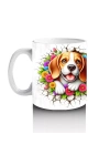 Çiçek Taçlı Neşeli Beagle Çifti – Baskılı Kahve Kupası