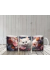 Çiçeklerle Süslenmiş Beyaz Kedi – Baskılı Kupa