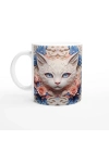 Çiçeklerle Süslenmiş Kedi İllüstrasyonu Temalı Baskılı Kupa Bardak