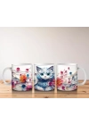 Çiçeklerle Süslenmiş Tatlı Kedi – Baskılı Kahve Kupası