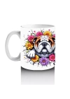 Çiçekli Taç Takmış Bulldog İllüstrasyonu – Baskılı Kahve Kupası