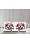 Çiçekli Taç Takmış Bulldog İllüstrasyonu – Baskılı Kahve Kupası