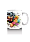 Çiçekli Taç Takmış Neşeli Rottweiler İllüstrasyonu – Baskılı Kahve Kupası
