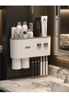Çift Dispenserli Diş Macunu Sıkacağı 6 Fırçalık Bardaklı Banyo Organizer