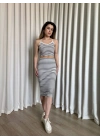 Çizgili etek crop takım