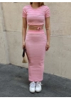 Çizgili etekli takım pembe s3609