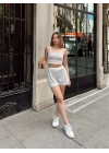 Çizgili şortlu takım gri s3978