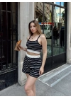 Çizgili şortlu takım siyah s3978