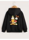 Çocuk   Kapüşonlu Ön ve Arka Garfield Baskılı Sweatshirt - Siyah