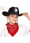 Çocuk Kovboy Şapka Rozetli Siyah & Kırmızı Bandana Seti