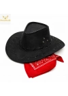 Çocuk Kovboy Şapka Siyah & Kırmızı Bandana Seti