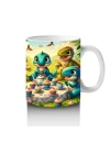 Çocuklara Sütü Sevdiren Cupcake Partisi Yapan Sevimli Dinozorlar Desenli Kupa Bardak