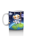 Çocuklara Sütü Sevdiren Dünyaya Bayrak Diken Astronot Köpek Desenli Kupa Bardak