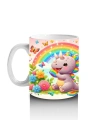 Çocuklara Sütü Sevdiren Gökkuşağı Şekerli Neşeli Dinozor Desenli Kupa Bardak