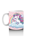Çocuklara Sütü Sevdiren Gökkuşağında Uçan Mutlu Unicorn Desenli Kupa Bardak