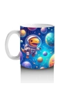 Çocuklara Sütü Sevdiren Renkli Gezegenler Arasında Yüzen Astronot Dinozor Desenli Kupa Bardak