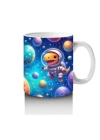 Çocuklara Sütü Sevdiren Renkli Gezegenler Arasında Yüzen Astronot Dinozor Desenli Kupa Bardak