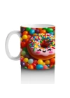 Çocuklara Sütü Sevdiren Renkli Şekerlerle Kaplı Gülümseyen Donut Desenli Kupa Bardak