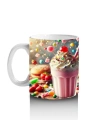 Çocuklara Sütü Sevdiren Renkli Şekerlerle Süslenmiş Milkshake Desenli Kupa Bardak