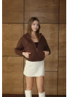 3 iplik şardonlu Kapşonlu fermuarlı kısa üst kahve pat8590