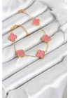 ÇOK SATAN 316L Çelik Gold Zincir Pembe Yonca Renk Bileklik