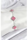ÇOK SATAN 316L Çelik Gümüş Zincir Pembe Renk Yonca Bileklik