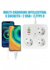 ÇOK SATAN Akım Korumalı Anahtarlı Priz - 3x Priz - 2x Usb - 2x Type-c - 2 Mt Kablo Hızlı Şarj Özellikli Siyah