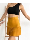 Altı pliseli mini etek hardal s24705