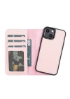 ÇOK SATAN Apple iPhone 13 Mini Uyumlu Deri Cüzdanlı Kılıf NU2 Pembe