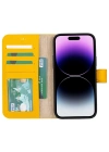 ÇOK SATAN Apple iPhone 15 Plus Uyumlu Deri Cüzdanlı Kılıf MWWN FL12 Sarı