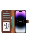 ÇOK SATAN Apple iPhone 15 Plus Uyumlu Deri Cüzdanlı Kılıf MWWN G2 Kahve