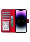ÇOK SATAN Apple iPhone 15 Plus Uyumlu Deri Cüzdanlı Kılıf MWWN V4EF Kırmızı
