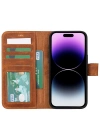 ÇOK SATAN Apple iPhone 15 Pro Max Uyumlu Deri Cüzdanlı Kılıf MWWN G19 Taba