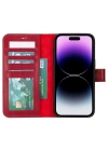 ÇOK SATAN Apple iPhone 15 Pro Max Uyumlu Deri Cüzdanlı Kılıf MWWN V4EF Kırmızı