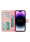 ÇOK SATAN Apple iPhone 15 Pro Uyumlu Deri Cüzdanlı Kılıf MWWN NU2 Pembe