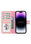 ÇOK SATAN Apple iPhone 15 Uyumlu Deri Cüzdanlı Kılıf MWWN NU2 Pembe