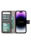ÇOK SATAN Apple iPhone 15 Uyumlu Deri Cüzdanlı Kılıf MWWN VS4EF Gri