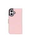 ÇOK SATAN Apple iPhone 16 Plus uyumlu, Hakiki Deri, El Yapımı, Cüzdanlı Kılıf, Toz Pembe