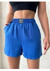Armalı keten şort saks mavisi s251003
